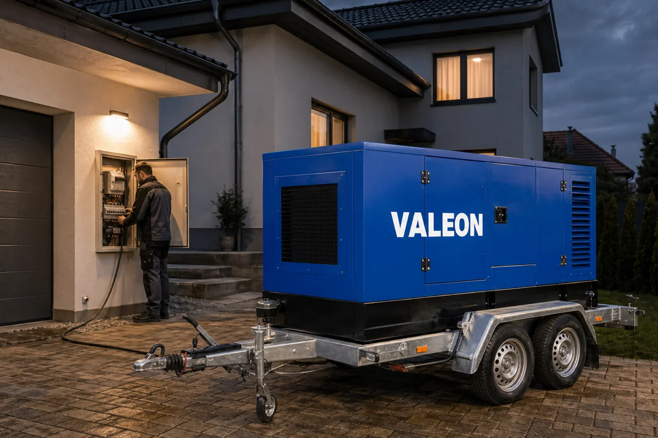 Záložní zdroj pro celý dům: ATS, zapojení do rozvaděče, revize — mobilní elektrocentrála Valeon