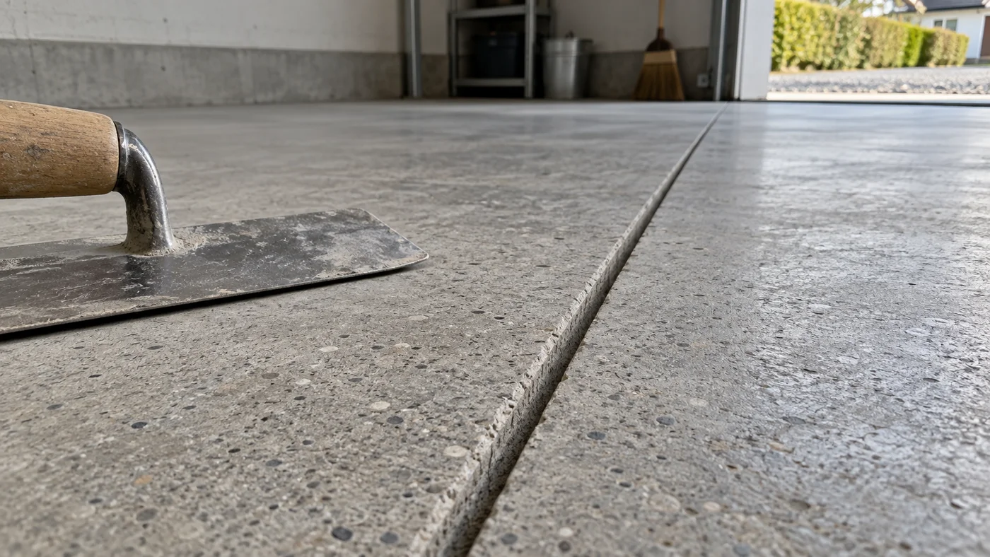 Detail řezané dilatační spáry v hladké betonové podlaze
